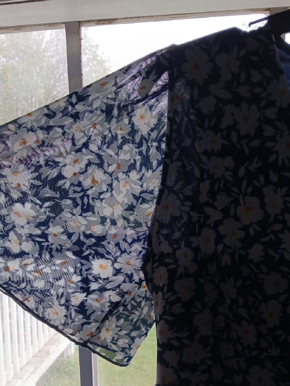 Women’s Navy Floral Midi Dress with V-Neck - Picture 10 of 10